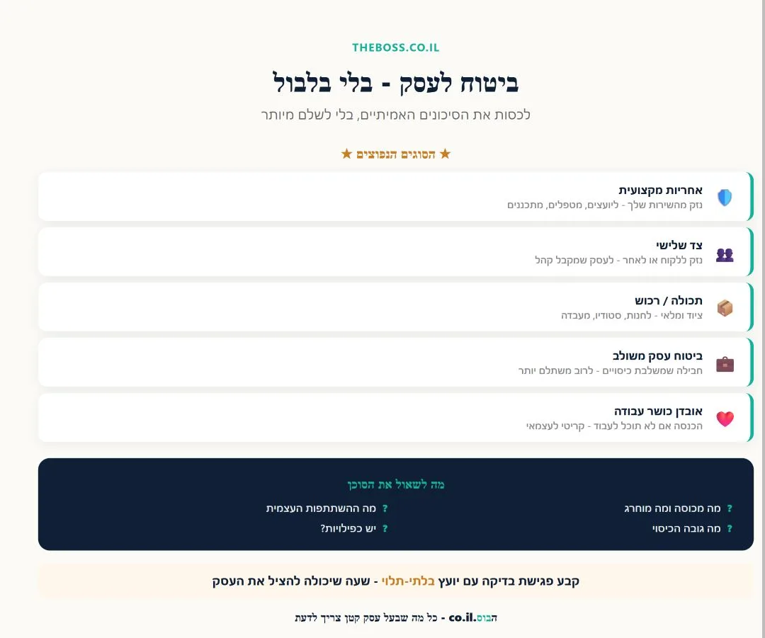 סוגי הביטוחים לעסק קטן ומה רלוונטי לאיזה עסק