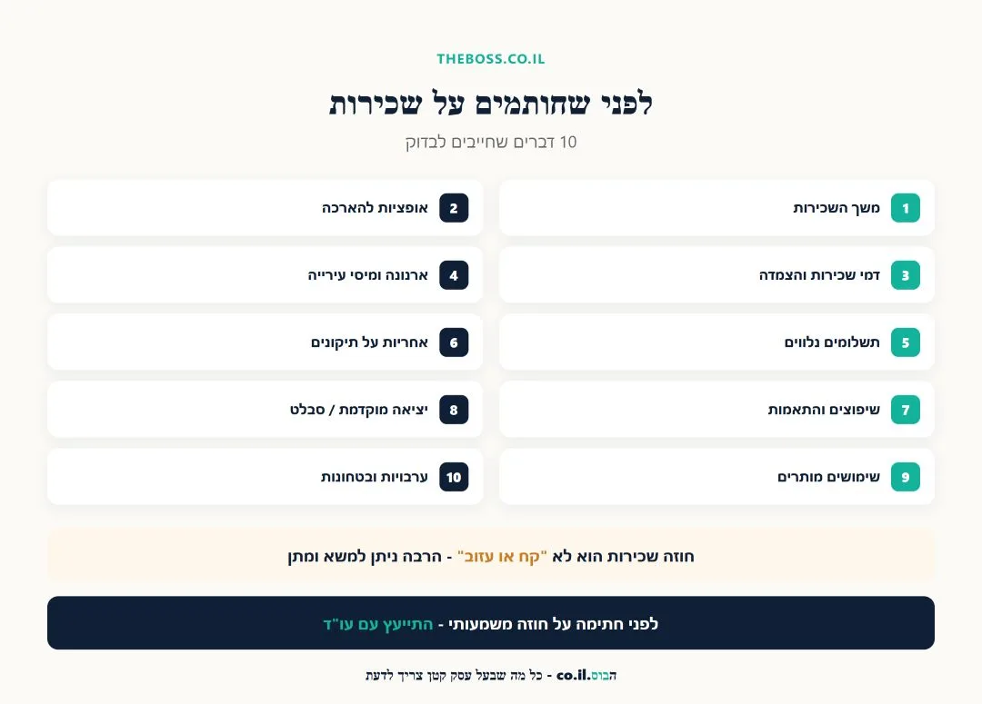 10 הדברים שחייבים לבדוק בחוזה שכירות לעסק לפני חתימה