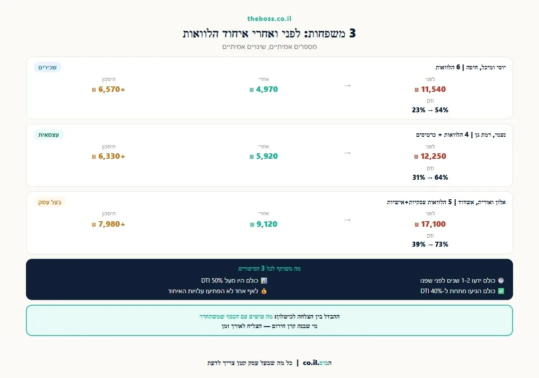 אינפוגרפיקה: 3 משפחות ישראליות לפני ואחרי איחוד הלוואות